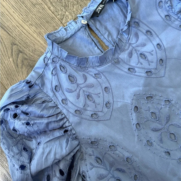 Zara Women Embroidered Eyelet Dress- Periwinkle - Picture 8 of 9